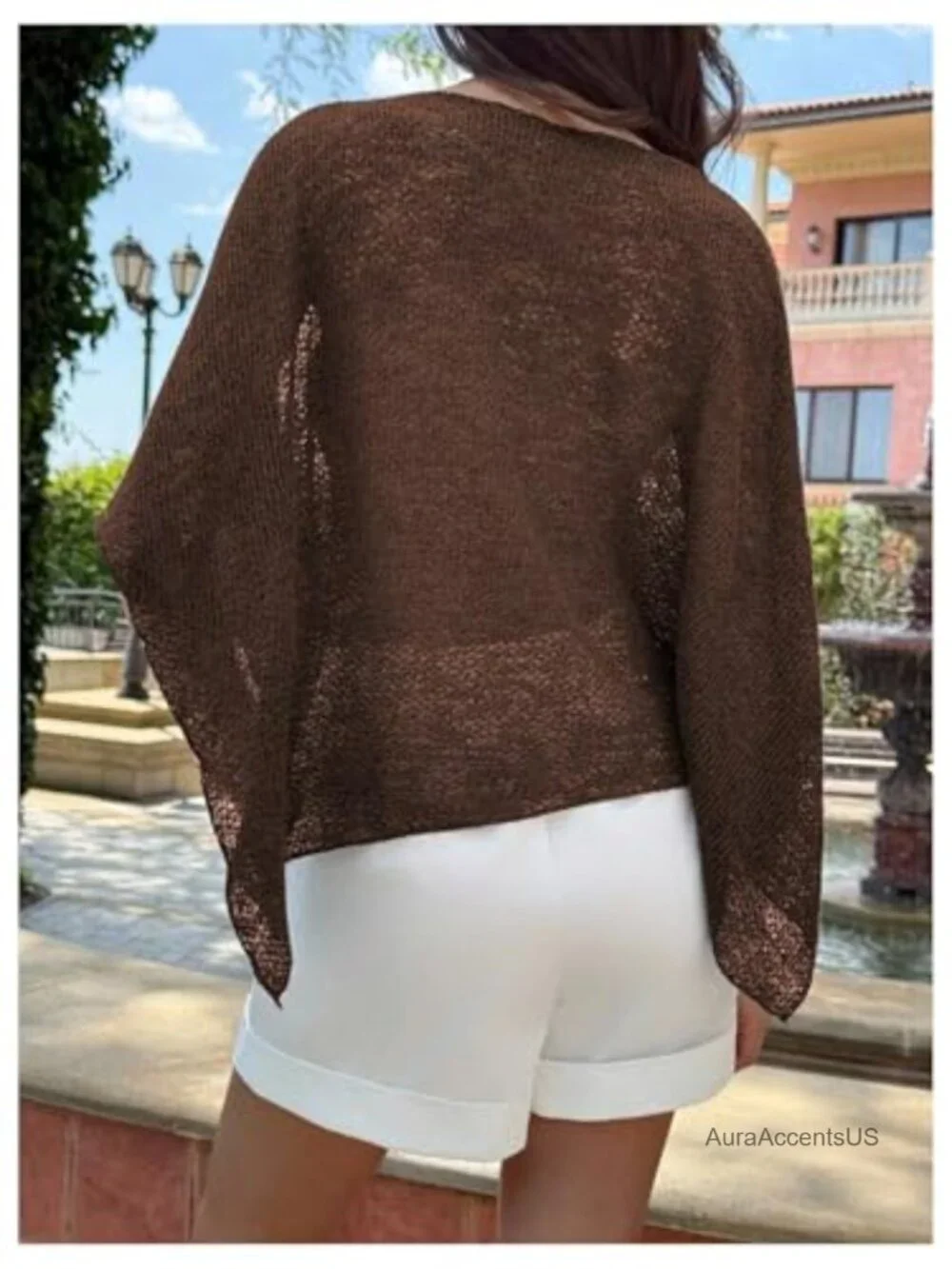 Sheer Knit Poncho Shrug Bolero Cape Top Y2K Hollow Out Lightweight Cover Up